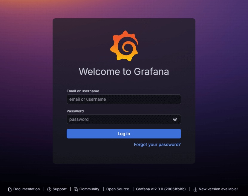 Grafana login page